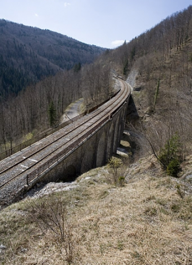 Vue d'ensemble des viaducs et de la voie, depuis le nord-est (côté Andelot-en-Montagne). © Région Bourgogne-Franche-Comté, Inventaire du patrimoine Vue d'ensemble des viaducs et de la voie, depuis le nord-est (côté Andelot-en-Montagne). © Région Bourgogne-Franche-Comté, Inventaire du patrimoine