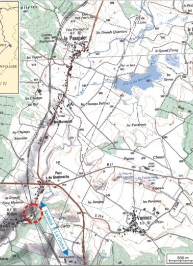 Carte et schéma de localisation. Carte topographique, IGN, 2000, dalle F087_047, échelle 1:25 000. Scan 25, licence n° 2008/CISE/2968. © Région Bourgogne-Franche-Comté, Inventaire du patrimoine