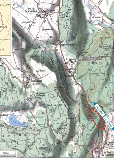 Carte et schéma de localisation. Carte topographique, IGN, 2000, dalle F087_048, échelle 1:25 000. Scan 25, licence n° 2008/CISE/2968. © Région Bourgogne-Franche-Comté, Inventaire du patrimoine