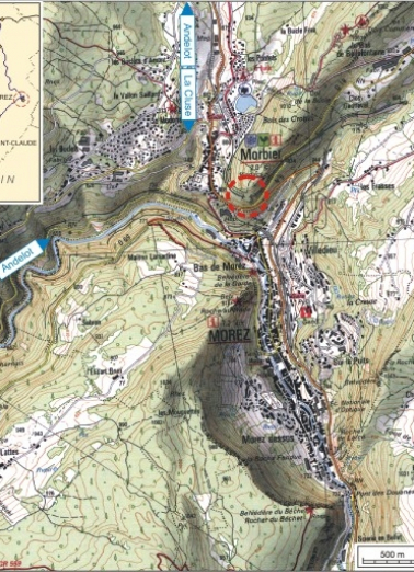 Carte et schéma de localisation. Carte topographique, IGN, 2000, dalles F087_050 et F088_050, échelle 1:25 000. Scan 25, licence n° 2008/CISE/2968. © Région Bourgogne-Franche-Comté, Inventaire du patrimoine