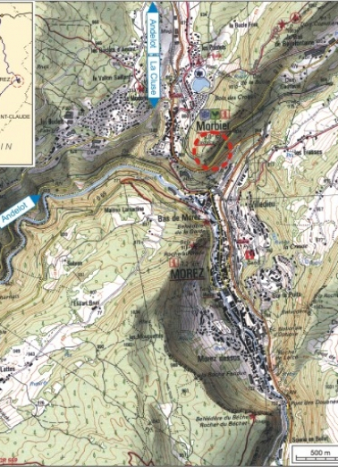 Carte et schéma de localisation. Carte topographique, IGN, 2000, dalles F087_050 et F088_050, échelle 1:25 000. Scan 25, licence n° 2008/CISE/2968. © Région Bourgogne-Franche-Comté, Inventaire du patrimoine