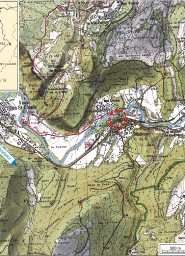 Carte et schéma de localisation. Carte topographique, IGN, 2000, dalle F086_052, échelle 1:25 000. Scan 25, licence n° 2008/CISE/2968. © Région Bourgogne-Franche-Comté, Inventaire du patrimoine