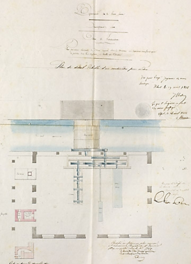 Plan présentant l'ensemble de l'usine appelée ancien martinet au laminoir neuf ainsi que la position d'un four d'affinerie, et celle du cilindre. © Région Bourgogne-Franche-Comté, Inventaire du patrimoine Plan présentant l'ensemble de l'usine appelée ancien martinet au laminoir neuf ainsi que la position d'un four d'affinerie, et celle du cilindre. © Région Bourgogne-Franche-Comté, Inventaire du patrimoine