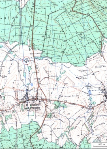 Carte de localisation. Carte topographique au 1:25000, I.G.N., Conflans-sur-Lanterne, 3420 O. SCAN 25 © IGN - 2008, Licence n°2008CISE29-68. © Région Bourgogne-Franche-Comté, Inventaire du patrimoine