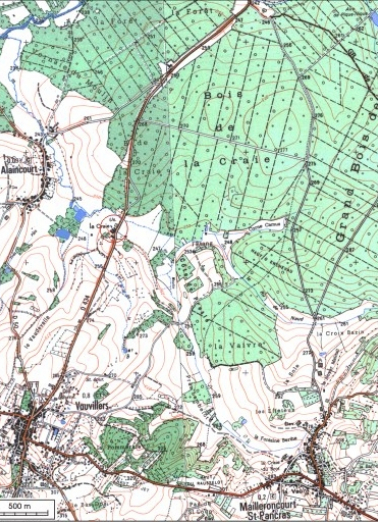 Carte de localisation. Carte topographique au 1:25000, I.G.N., Monthureux-sur-Saône, 3319 E. SCAN 25 © IGN - 2008, Licence n°2008CISE29-68. © Région Bourgogne-Franche-Comté, Inventaire du patrimoine