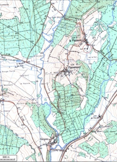 Carte de localisation. Carte topographique au 1:25000, I.G.N., Conflans-sur-Lanterne, 3420 O. SCAN 25 © IGN - 2008, Licence n°2008CISE29-68. © Région Bourgogne-Franche-Comté, Inventaire du patrimoine