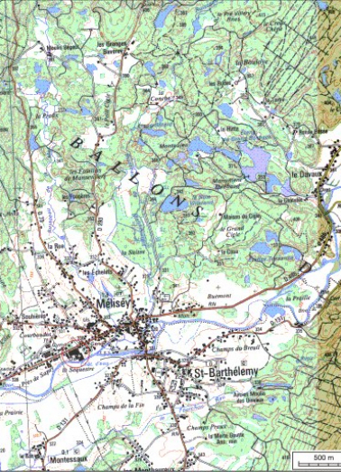 Carte de localisation. Carte topographique au 1:25000, I.G.N., Mélisey, 3520 O. SCAN 25 © IGN - 2008, Licence n°2008CISE29-68. © Région Bourgogne-Franche-Comté, Inventaire du patrimoine