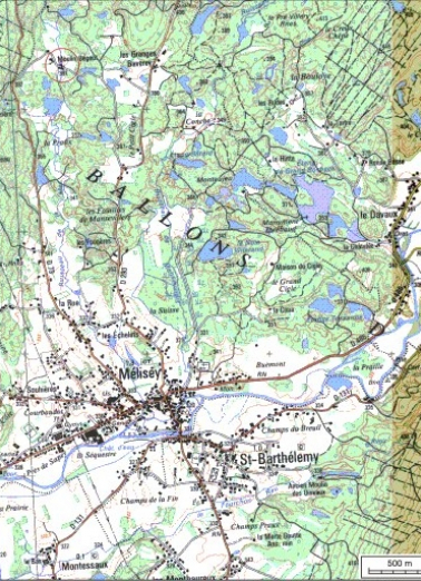 Carte de localisation. Carte topographique au 1:25000, I.G.N., Mélisey, 3520 O. SCAN 25 © IGN - 2008, Licence n°2008CISE29-68. © Région Bourgogne-Franche-Comté, Inventaire du patrimoine