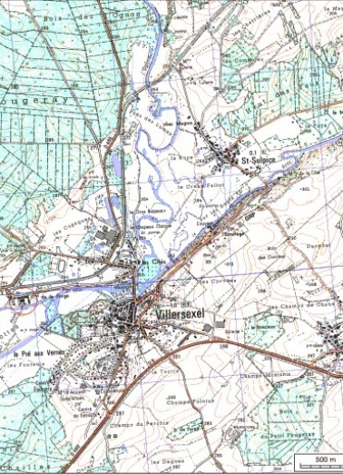 Carte de localisation. Carte topographique au 1:25000, I.G.N., Villersexel, 3421 E. SCAN 25 © IGN - 2008, Licence n°2008CISE29-68. © Région Bourgogne-Franche-Comté, Inventaire du patrimoine