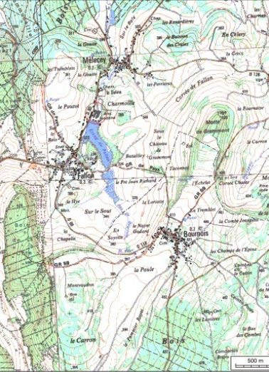 Carte de localisation. Carte topographique au 1:25000, I.G.N., L'Isle-sur-le-Doubs, 3522 O. SCAN 25 © IGN - 2008, Licence n°2008CISE29-68. © Région Bourgogne-Franche-Comté, Inventaire du patrimoine