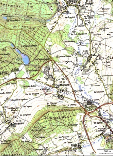 Carte de localisation. Carte topographique au 1:25000, I.G.N., Belfort, 3621 OT. SCAN 25 © IGN - 2008, Licence n°2008CISE29-68. © Région Bourgogne-Franche-Comté, Inventaire du patrimoine