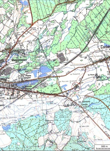 Carte de localisation. Carte topographique au 1:25000, I.G.N., Saint-Loup-sur-Semouse, 3419 O. SCAN 25 © IGN - 2008, Licence n°2008CISE29-68. © Région Bourgogne-Franche-Comté, Inventaire du patrimoine