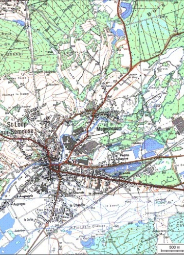 Carte de localisation. Carte topographique au 1:25000, I.G.N., Saint-Loup-sur-Semouse, 3419 O. SCAN 25 © IGN - 2008, Licence n°2008CISE29-68. © Région Bourgogne-Franche-Comté, Inventaire du patrimoine