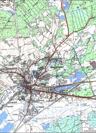 Carte de localisation. Carte topographique au 1:25000, I.G.N., Saint-Loup-sur-Semouse, 3419 O. SCAN 25 © IGN - 2008, Licence n°2008CISE29-68. © Région Bourgogne-Franche-Comté, Inventaire du patrimoine