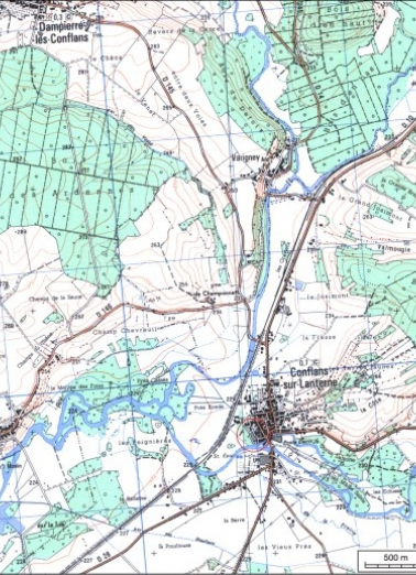 Carte de localisation. Carte topographique au 1:25000, I.G.N., Conflans-sur-Lanterne, 3420 O. SCAN 25 © IGN - 2008, Licence n°2008CISE29-68. © Région Bourgogne-Franche-Comté, Inventaire du patrimoine