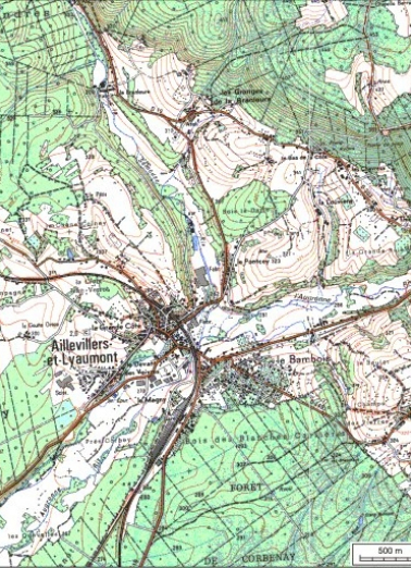 Carte de localisation. Carte topographique au 1:25000, I.G.N., Saint-Loup-sur-Semouse, 3419 O. SCAN 25 © IGN - 2008, Licence n°2008CISE29-68. © Région Bourgogne-Franche-Comté, Inventaire du patrimoine