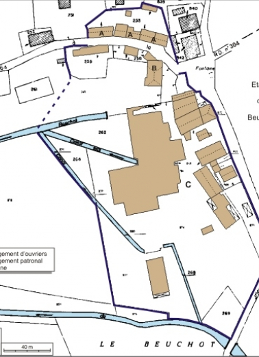 Plan-masse et de situation. Extrait du plan cadastral numérisé, 2008, section B, 1:1250 réduit à 1:2000. Source : Direction générale des Finances Publiques - Cadastre ; mise à jour : 2008. © Région Bourgogne-Franche-Comté, Inventaire du patrimoine Plan-masse et de situation. Extrait du plan cadastral numérisé, 2008, section B, 1:1250 réduit à 1:2000. Source : Direction générale des Finances Publiques - Cadastre ; mise à jour : 2008. © Région Bourgogne-Franche-Comté, Inventaire du patrimoine