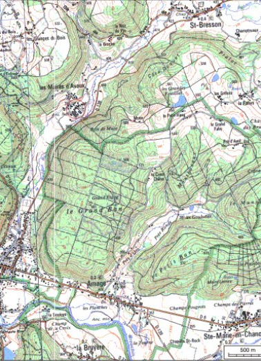 Carte de localisation. Carte topographique au 1:25000, I.G.N., Mélisey, 3520 O. SCAN 25 © IGN - 2008, Licence n°2008CISE29-68. © Région Bourgogne-Franche-Comté, Inventaire du patrimoine