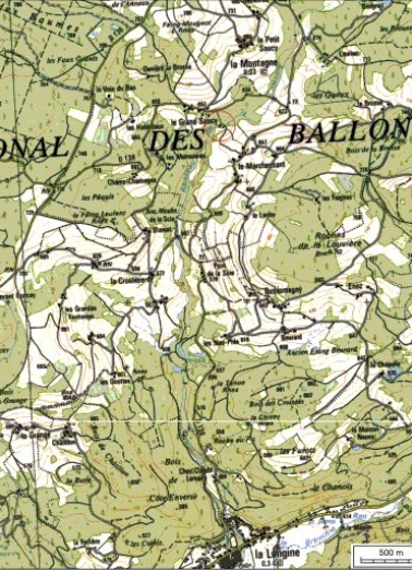 Carte de localisation. Carte topographique au 1:25000, I.G.N., Remiremont, 3519 OT. SCAN 25 © IGN - 2008, Licence n°2008CISE29-68. © Région Bourgogne-Franche-Comté, Inventaire du patrimoine