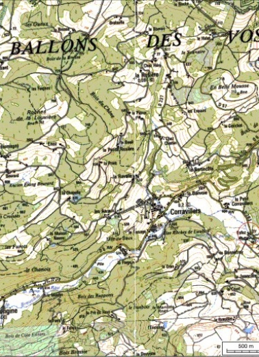 Carte de localisation. Carte topographique au 1:25000, I.G.N., Remiremont, 3519 OT. SCAN 25 © IGN - 2008, Licence n°2008CISE29-68. © Région Bourgogne-Franche-Comté, Inventaire du patrimoine