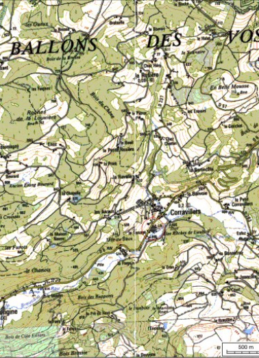 Carte de localisation. Carte topographique au 1:25000, I.G.N., Remiremont, 3519 OT. SCAN 25 © IGN - 2008, Licence n°2008CISE29-68. © Région Bourgogne-Franche-Comté, Inventaire du patrimoine