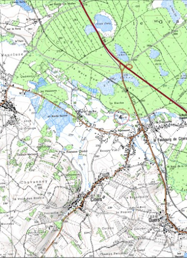 Carte de localisation. Carte topographique au 1:25000, I.G.N., Luxeuil-les-Bains, 3420 E. SCAN 25 © IGN - 2008, Licence n°2008CISE29-68. © Région Bourgogne-Franche-Comté, Inventaire du patrimoine