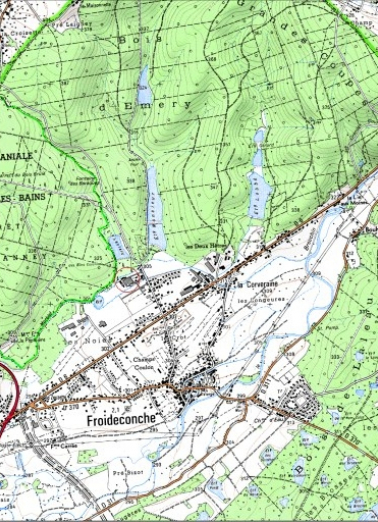 Carte de localisation. Carte topographique au 1:25000, I.G.N., Luxeuil-les-Bains, 3420 E. SCAN 25 © IGN - 2008, Licence n°2008CISE29-68. © Région Bourgogne-Franche-Comté, Inventaire du patrimoine