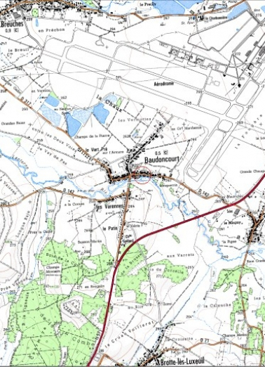 Carte de localisation. Carte topographique au 1:25000, I.G.N., Luxeuil-les-Bains, 3420 E. SCAN 25 © IGN - 2008, Licence n°2008CISE29-68. © Région Bourgogne-Franche-Comté, Inventaire du patrimoine