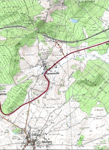 Carte de localisation. Carte topographique au 1:25000, I.G.N., Villersexel, 3421 E. SCAN 25 © IGN - 2008, Licence n°2008CISE29-68. © Région Bourgogne-Franche-Comté, Inventaire du patrimoine