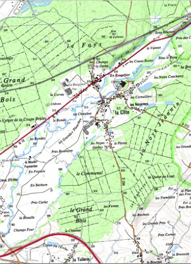 Carte de localisation. Carte topographique au 1:25000, I.G.N., Lure, 3521 O. SCAN 25 © IGN - 2008, Licence n°2008CISE29-68. © Région Bourgogne-Franche-Comté, Inventaire du patrimoine