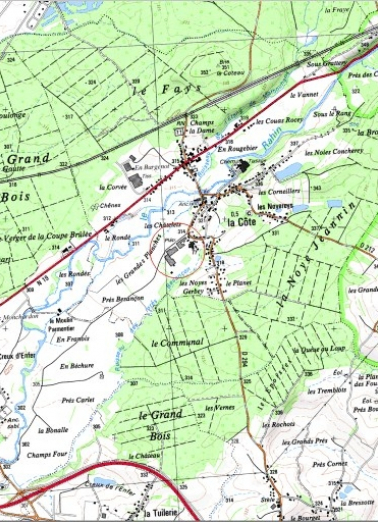 Carte de localisation. Carte topographique au 1:25000, I.G.N., Lure, 3521 O. SCAN 25 © IGN - 2008, Licence n°2008CISE29-68. © Région Bourgogne-Franche-Comté, Inventaire du patrimoine