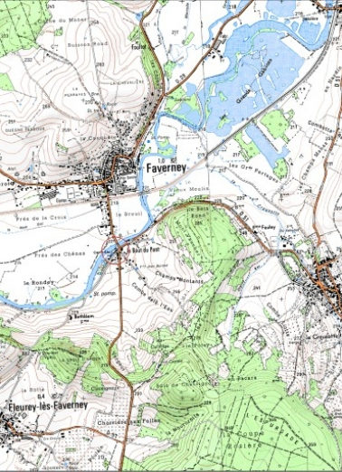 Carte de localisation. Carte topographique au 1:25000, I.G.N., Faverney, 3320 E. SCAN 25 © IGN - 2008, Licence n°2008CISE29-68. © Région Bourgogne-Franche-Comté, Inventaire du patrimoine