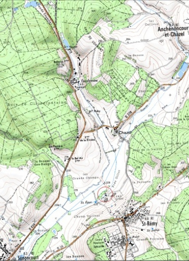 Carte de localisation. Carte topographique au 1:25000, I.G.N., Faverney, 3320 E. SCAN 25 © IGN - 2008, Licence n°2008CISE29-68. © Région Bourgogne-Franche-Comté, Inventaire du patrimoine
