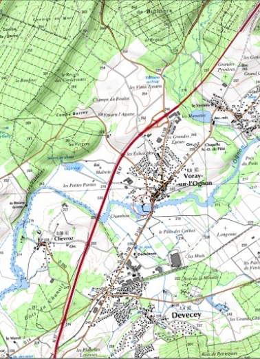 Carte de localisation. Carte topographique au 1:50 000, I.G.N., Besançon, 3323 E. SCAN 25 © IGN - 2008, Licence n°2008CISE29-68. © Région Bourgogne-Franche-Comté, Inventaire du patrimoine