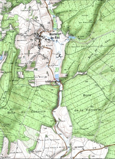 Carte de localisation. Carte topographique au 1:25000, I.G.N., Rioz, 3322 E. SCAN 25 © IGN - 2008, Licence n°2008CISE29-68. © Région Bourgogne-Franche-Comté, Inventaire du patrimoine Carte de localisation. Carte topographique au 1:25000, I.G.N., Rioz, 3322 E. SCAN 25 © IGN - 2008, Licence n°2008CISE29-68. © Région Bourgogne-Franche-Comté, Inventaire du patrimoine