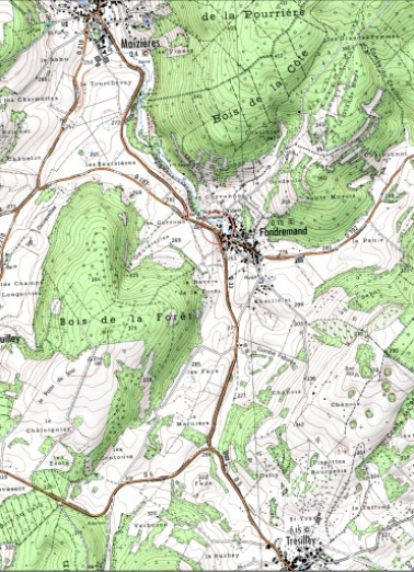 Carte de localisation. Carte topographique au 1:25000, I.G.N., Rioz, 3322 E. SCAN 25 © IGN - 2008, Licence n°2008CISE29-68. © Région Bourgogne-Franche-Comté, Inventaire du patrimoine
