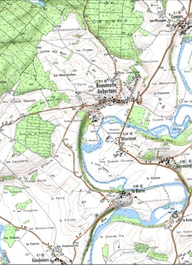 Carte de localisation. Carte topographique au 1:25000, I.G.N., Montbozon, 3422 O. SCAN 25 © IGN - 2008, Licence n°2008CISE29-68. © Région Bourgogne-Franche-Comté, Inventaire du patrimoine Carte de localisation. Carte topographique au 1:25000, I.G.N., Montbozon, 3422 O. SCAN 25 © IGN - 2008, Licence n°2008CISE29-68. © Région Bourgogne-Franche-Comté, Inventaire du patrimoine