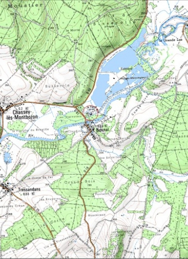 Carte de localisation. Carte topographique au 1:25000, I.G.N., Rougemont, 3422 E. SCAN 25 © IGN - 2008, Licence n°2008CISE29-68. © Région Bourgogne-Franche-Comté, Inventaire du patrimoine