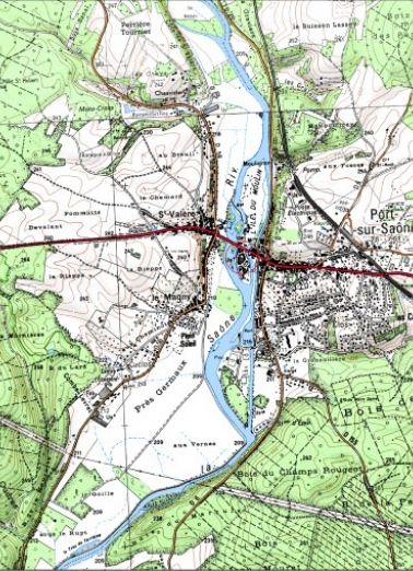 Carte de localisation. Carte topographique au 1:25000, I.G.N., Port-sur-Saône, 3321 E. SCAN 25 © IGN - 2008, Licence n°2008CISE29-68. © Région Bourgogne-Franche-Comté, Inventaire du patrimoine