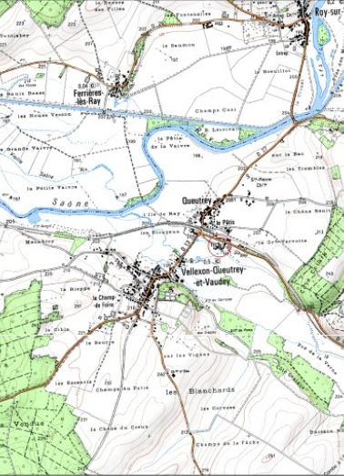 Carte de localisation. Carte topographique au 1:25000, I.G.N., Fresne-Saint-Mamès, 3321 O. SCAN 25 © IGN - 2008, Licence n°2008CISE29-68. © Région Bourgogne-Franche-Comté, Inventaire du patrimoine