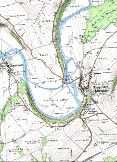 Carte de localisation. Carte topographique au 1:25000, I.G.N., Fresne-Saint-Mamès, 3321 O. SCAN 25 © IGN - 2008, Licence n°2008CISE29-68. © Région Bourgogne-Franche-Comté, Inventaire du patrimoine