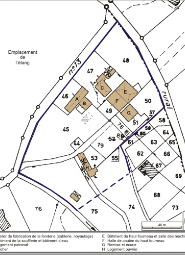 Plan-masse et de situation. Extrait du plan cadastral numérisé, 2008, section ZE, 1:2000 agrandi à 1:1250. Source : Direction générale des Finances Publiques - Cadastre ; mise à jour : 2008. © Région Bourgogne-Franche-Comté, Inventaire du patrimoine
