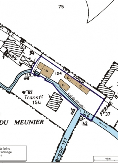 Plan-masse et de situation. Extrait du plan cadastral numérisé, 2008, section E, 1:2500 agrandi à 1:1250. Source : Direction générale des Finances Publiques - Cadastre ; mise à jour : 2008. © Région Bourgogne-Franche-Comté, Inventaire du patrimoine