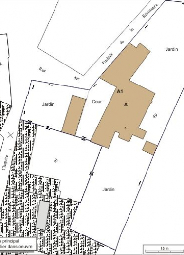 Plan masse et de situation. Extrait du plan cadastral, 1974, section AM. © Région Bourgogne-Franche-Comté, Inventaire du patrimoine