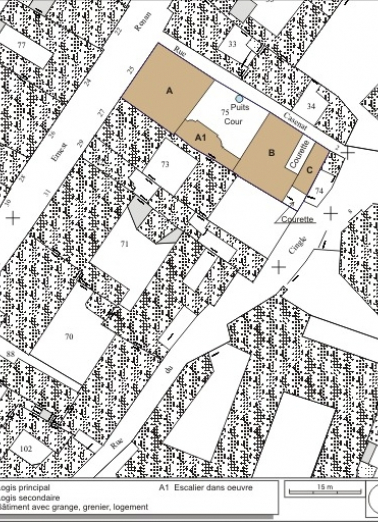 Plan masse et de situation. Extrait du plan cadastral, 1974, section AM. © Région Bourgogne-Franche-Comté, Inventaire du patrimoine
