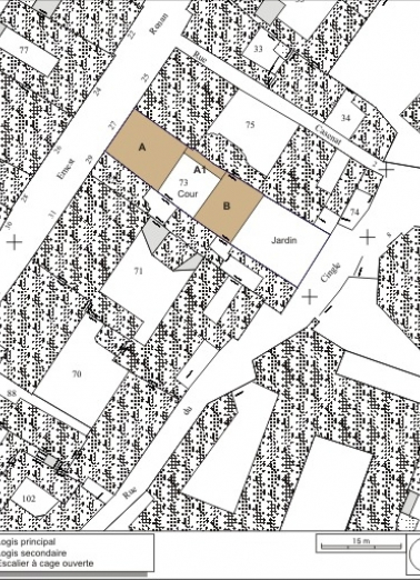 Plan masse et de situation. Extrait du plan cadastral, 1974, section AM. © Région Bourgogne-Franche-Comté, Inventaire du patrimoine