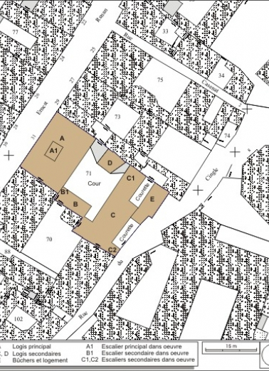 Plan masse et de situation. Extrait du plan cadastral, 1974, section AM. © Région Bourgogne-Franche-Comté, Inventaire du patrimoine