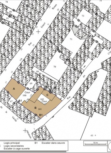 Plan masse et de situation. Extrait du plan cadastral, 1974, section AM. © Région Bourgogne-Franche-Comté, Inventaire du patrimoine