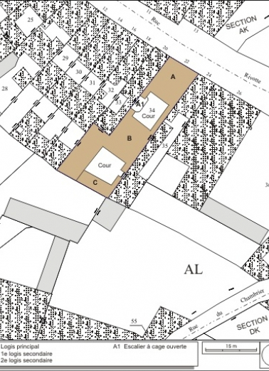Plan masse et de situation. Extrait du plan cadastral, 1974, section AL. © Région Bourgogne-Franche-Comté, Inventaire du patrimoine