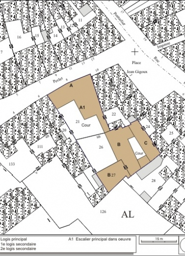 Plan masse et de situation. Extrait du plan cadastral, 1974, section AL. © Région Bourgogne-Franche-Comté, Inventaire du patrimoine
